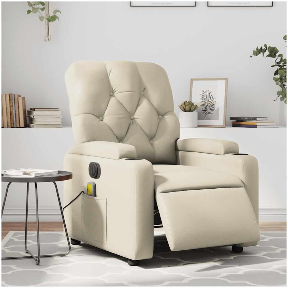 Poltrona Massaggiante Elettrica Reclinabile Crema Similpelle - Foto 2