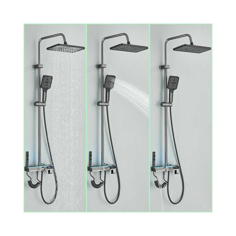 Colonna doccia, Blackswan, tipo M272, modello grigio antracite, 4 vie, termostato, display LCD, doccetta a pressione e bocca mobile nascosta, dimensioni 30 x 20 cm - Foto 1