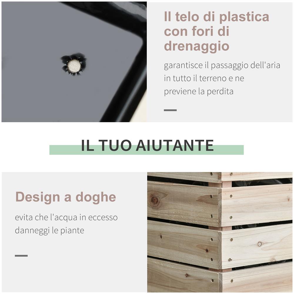 Letto Per Orto Rialzato Con 4 Vasi Portapiante Da 50x30x60cm, Fioriera Da Esterno In Legno Colore Naturale - Foto 8