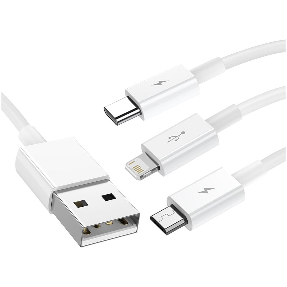 Cavo 3 In 1 Da Usb A Lightning, Usb-c E Micro-usb 3.5a 1m E 50 Bianco - Foto 1