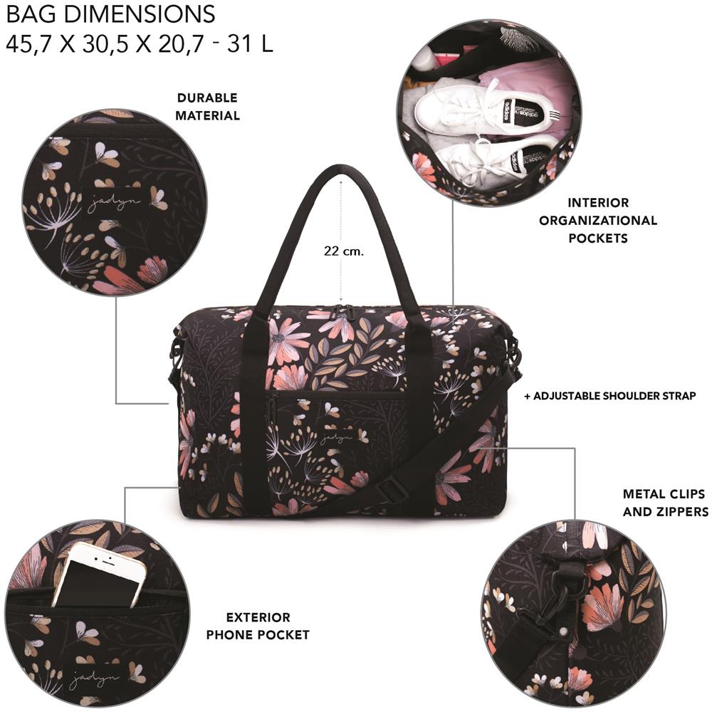 Lola Duffel Borsa Da Viaggio - 45 Cm. 31l - Borsa Sportiva E Da Weekend (black Floral) - Foto 8