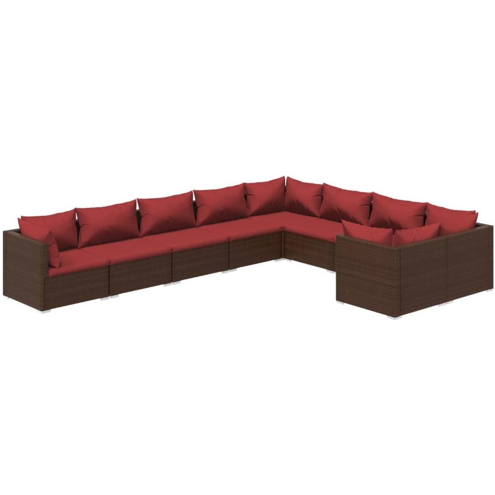 Set Divani Da Giardino 9 Pz Con Cuscini In Polyrattan Marrone - Foto 1