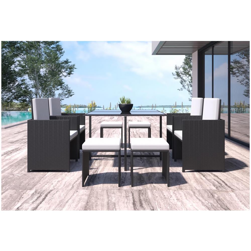 Salotto Da Giardino 8 Posti In Resina Intrecciata Nera E Bianca Florida - Foto 2
