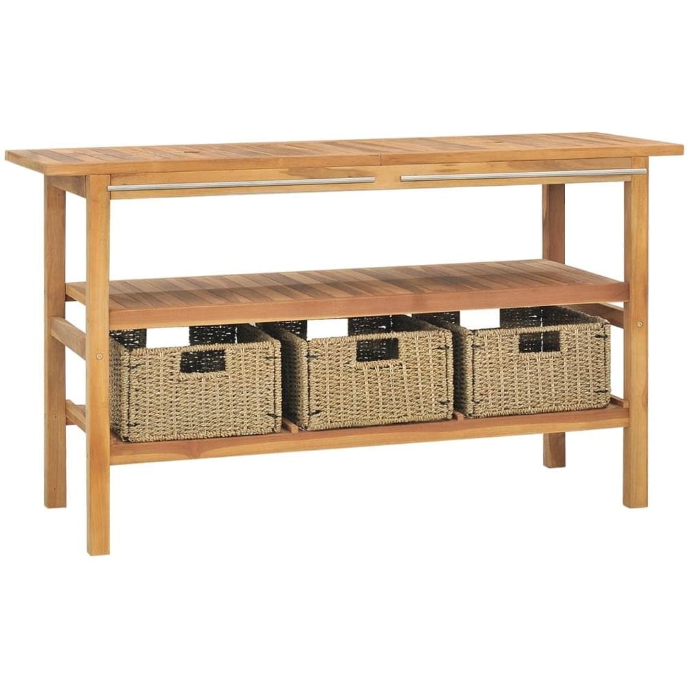Vanità Da Bagno E 3 Cestini Legno Massello Di Teak 132x45x75 Cm - Foto 1