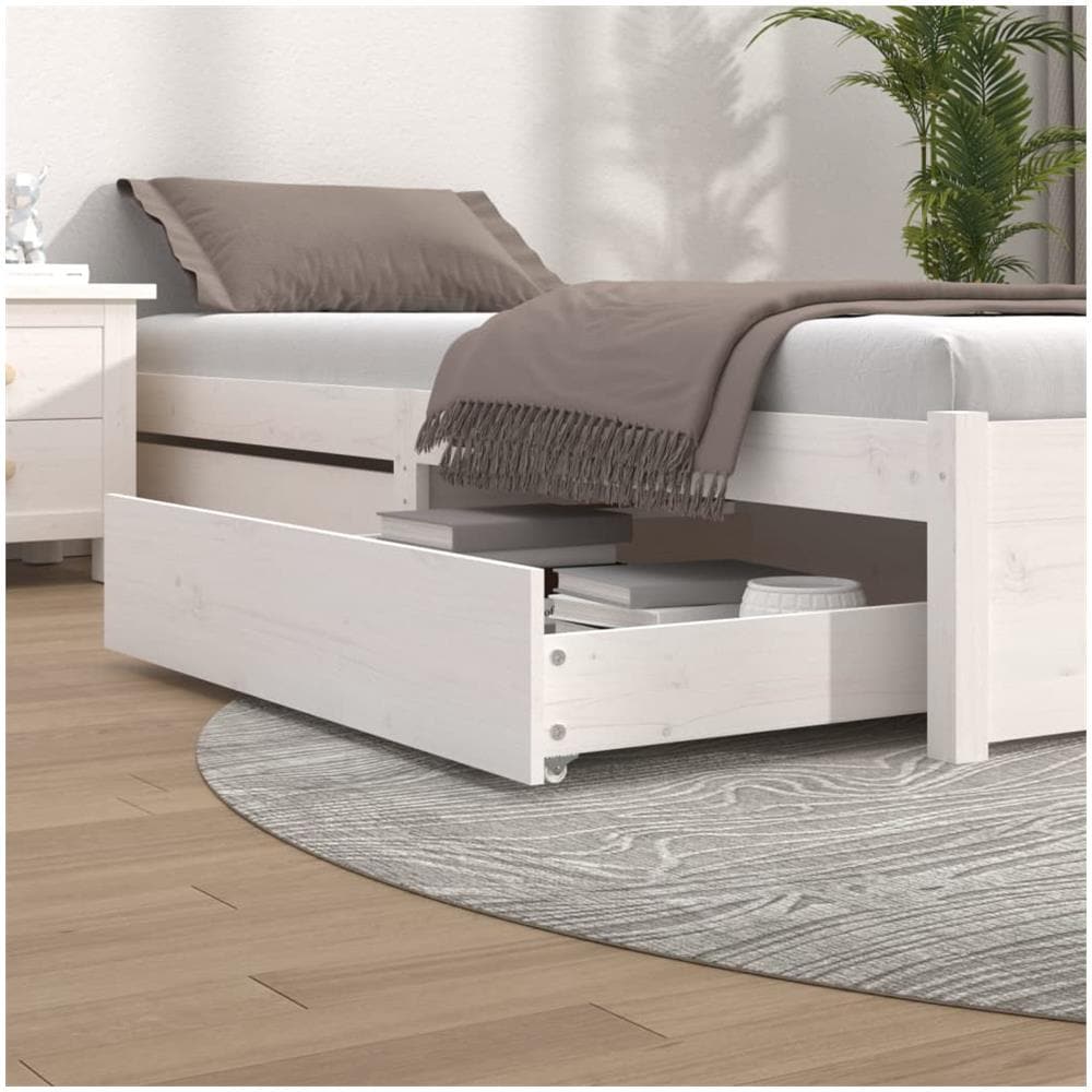 Cassetti Per Letto 2 Pz In Legno Massello Di Pino Bianco - Foto 1