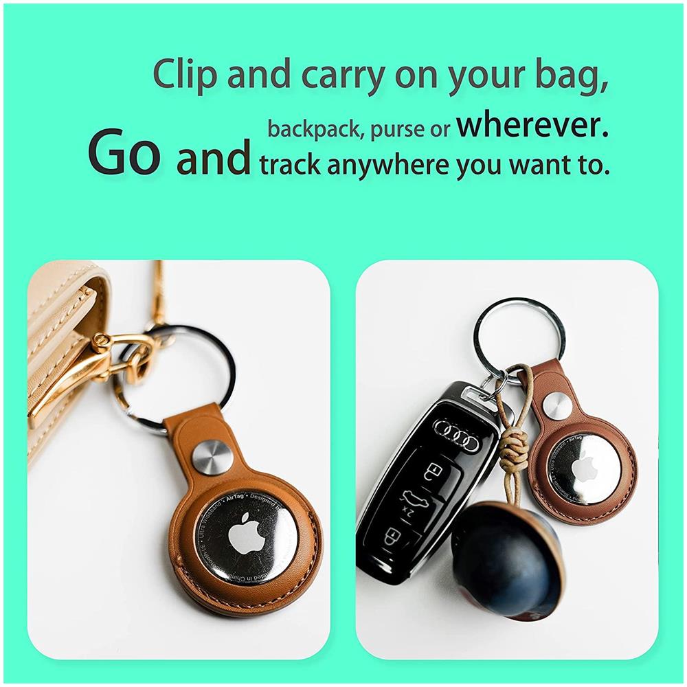 Custodia Airtag Con Portachiavi Pelle Pu Marrone 4-pack - Foto 2