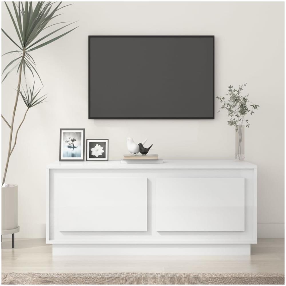 Tavolino Da Salotto Bianco Lucido 102x50x44cm Legno Multistrato - Foto 1