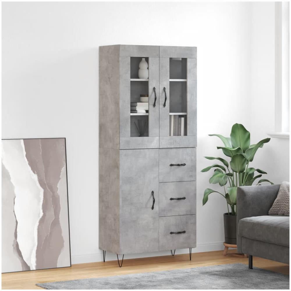 Credenza Grigio Cemento 69,5x34x180 Cm In Legno Multistrato - Foto 1