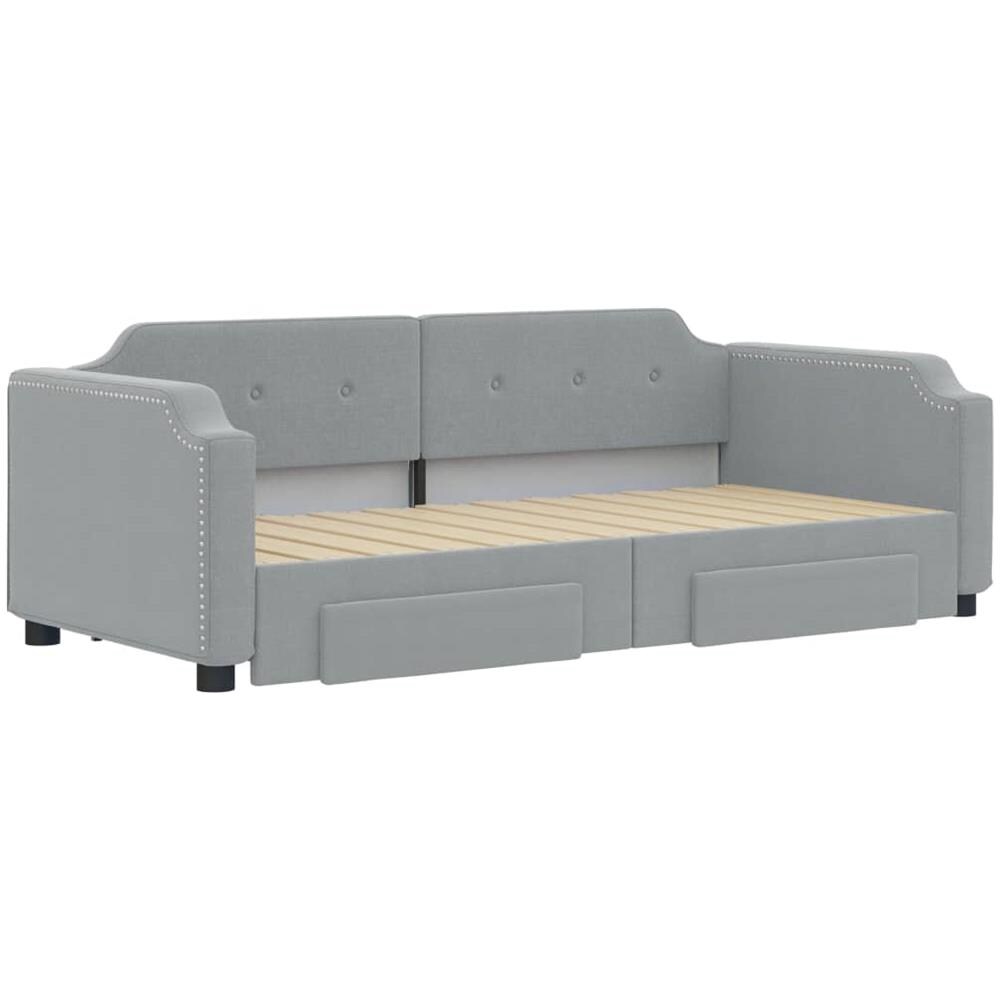 Divano Letto Estraibile Cassetti Grigio Chiaro 100x200 Tessuto - Foto 2