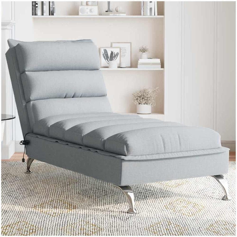 Chaise Longue Massaggi con Cuscini Grigio Chiaro in Tessuto - Foto 2
