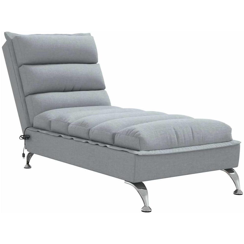 Chaise Longue Massaggi con Cuscini Grigio Chiaro in Tessuto - Foto 1