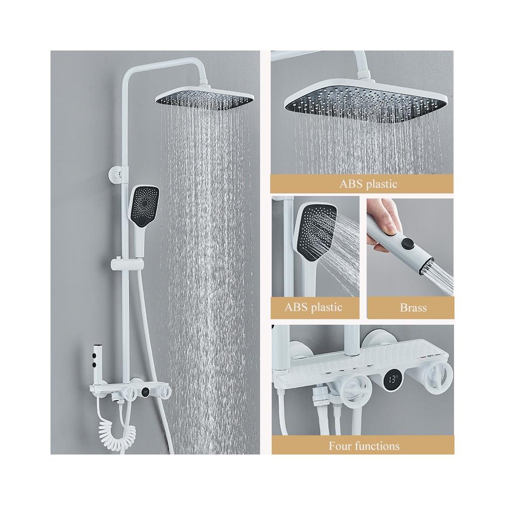 Colonna doccia, Blackswan, tipo M277, modello bianco opaco, 4 vie, termostato, display LCD, soffione a pressione e bocca mobile nascosta, misura 121 cm - Foto 1