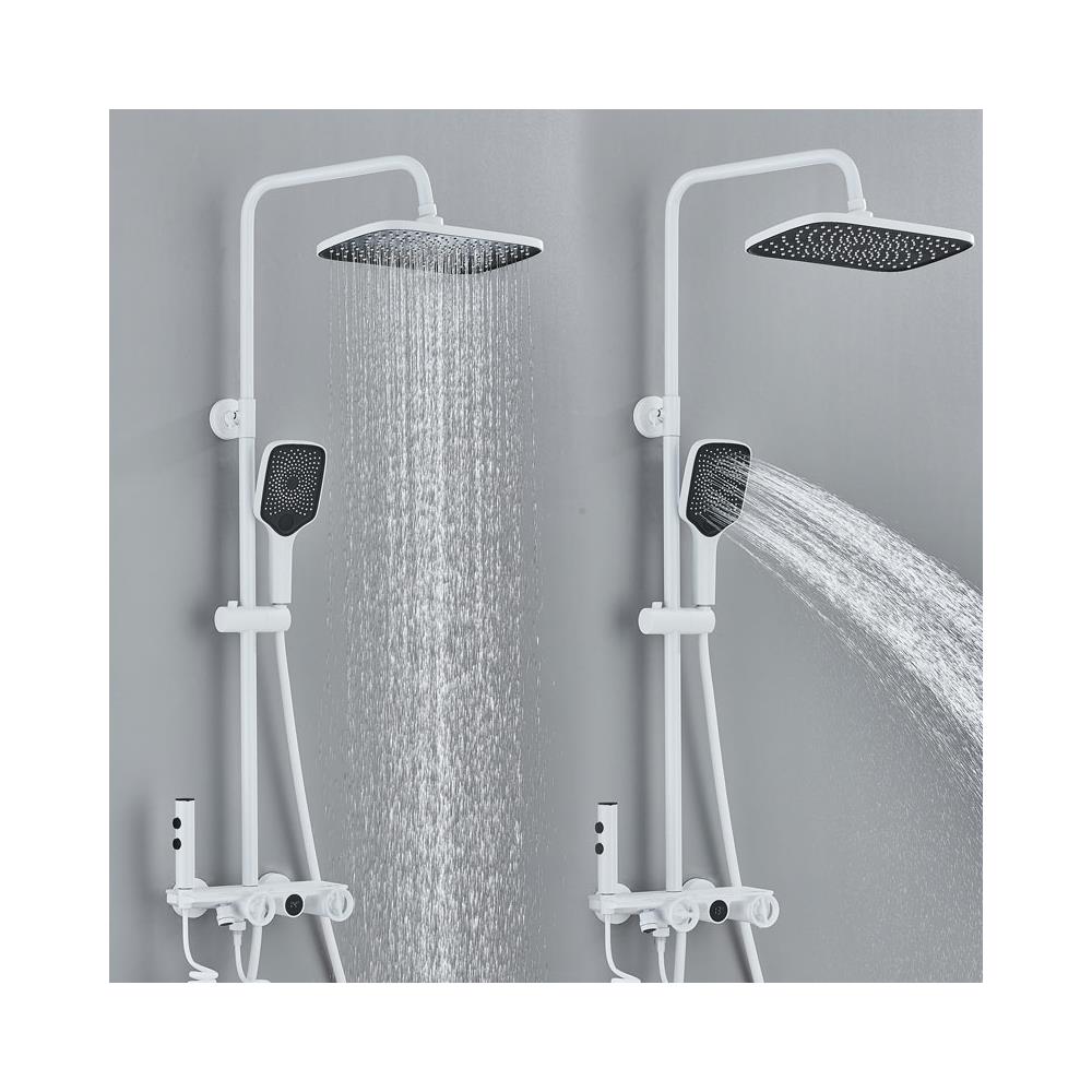 Colonna doccia, Blackswan, tipo M277, modello bianco opaco, 4 vie, termostato, display LCD, soffione a pressione e bocca mobile nascosta, misura 121 cm - Foto 2