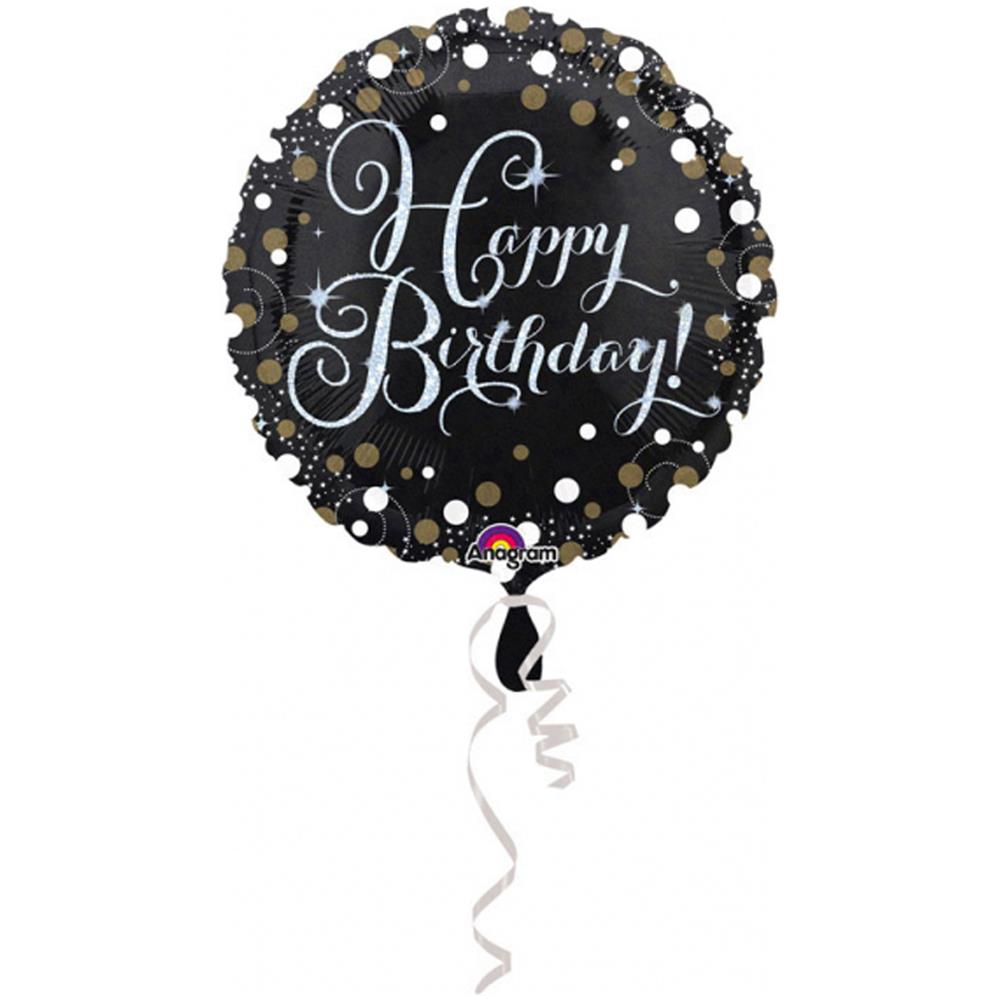 Palloncino Alluminio Happy Birthday Nero Scintillante Taglia Unica - Foto 1