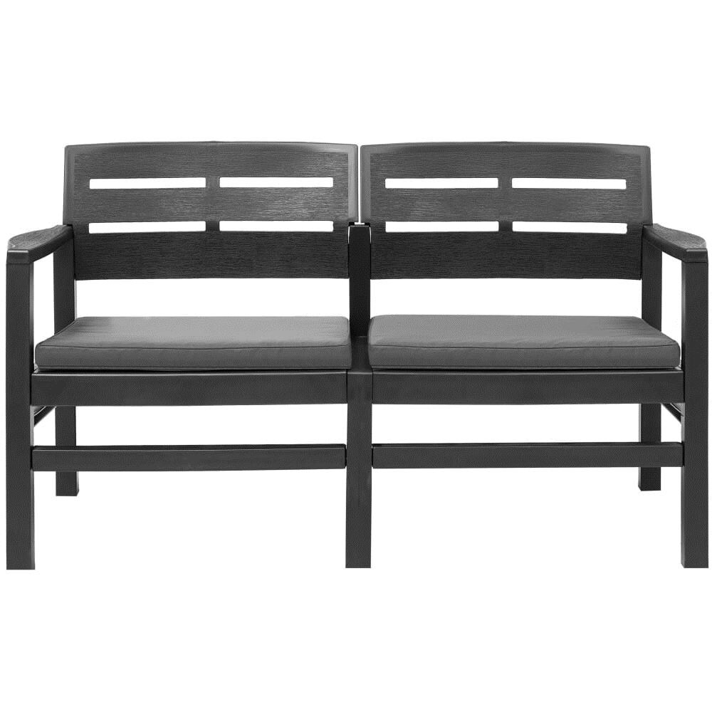 Panchina Giardino 2 Posti Con Cuscini 133 Cm Plastica Antracite - Foto 2
