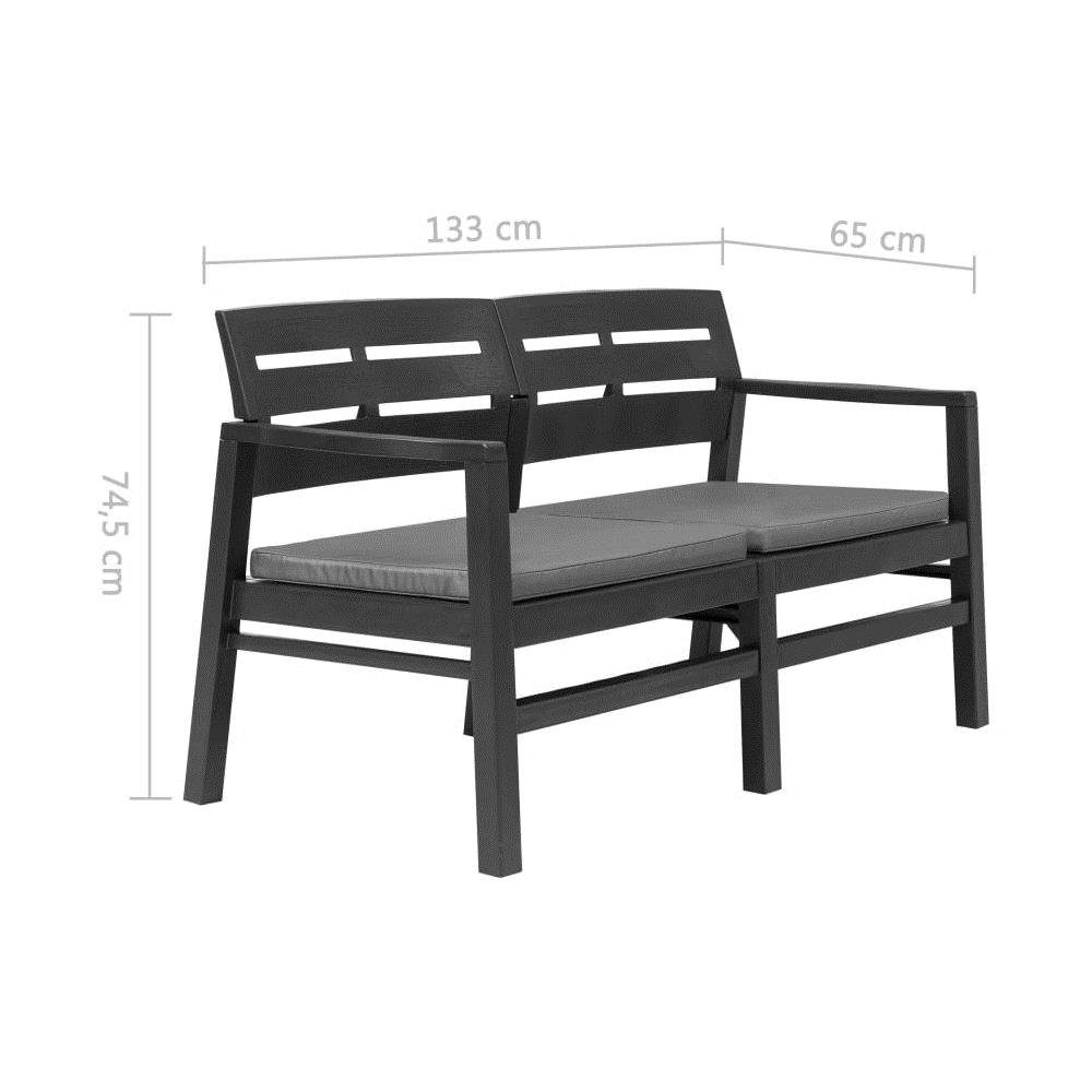 Panchina Giardino 2 Posti Con Cuscini 133 Cm Plastica Antracite - Foto 6