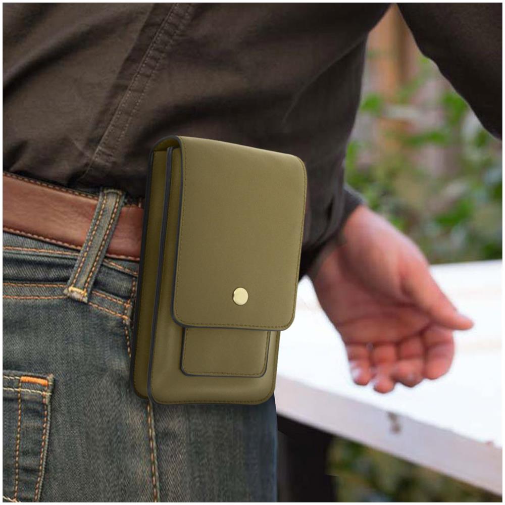 Custodia Da Cintura Smartphone Multi Tasca Verticale Con Bottone Magnetico Verde - Foto 2