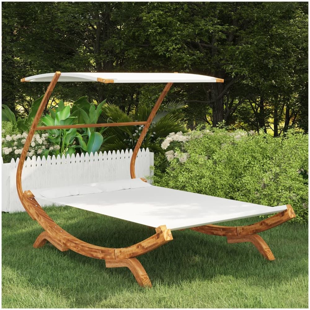 Lettino con Tettuccio 165x203x138 cm in Legno Curvato Crema - Foto 1