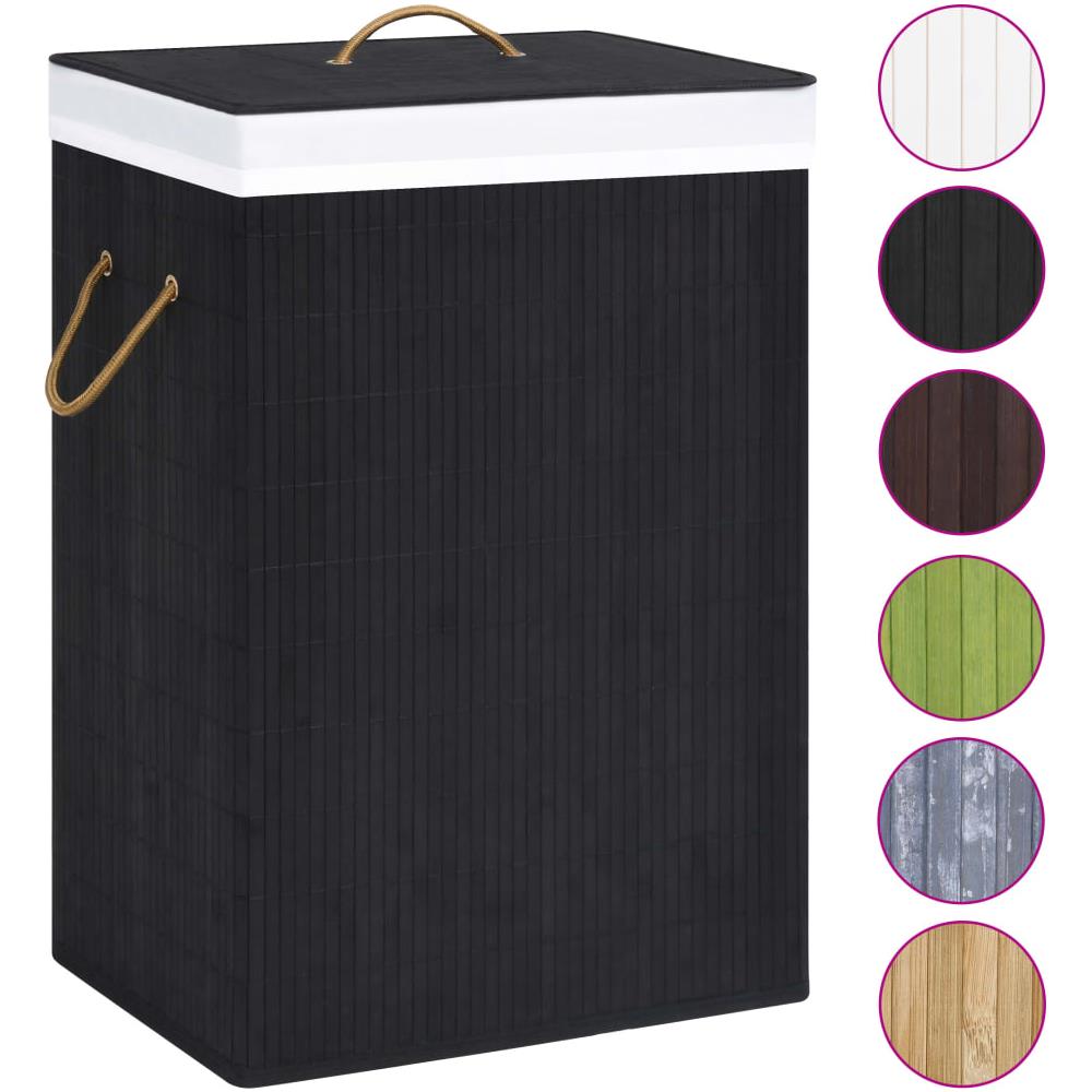 Cesto Portabiancheria in Bambù a 2 Sezioni Nero 72 L - Foto 2