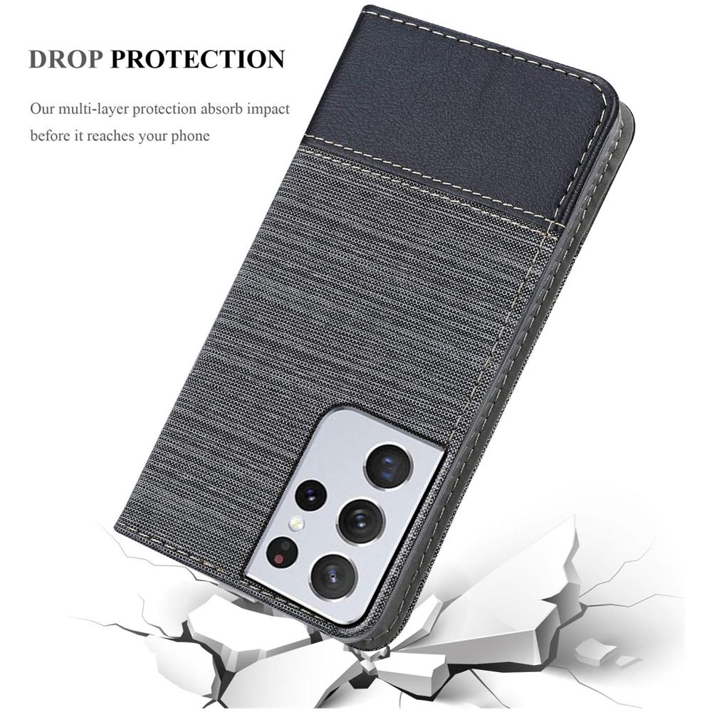 Custodia Compatibile Con Samsung Galaxy S22 Ultra In Grigio Nero - Coperchio Protettiva Con Chiusura Magnetica, Funzione Stand E Tasca Per Le Carte - Foto 8