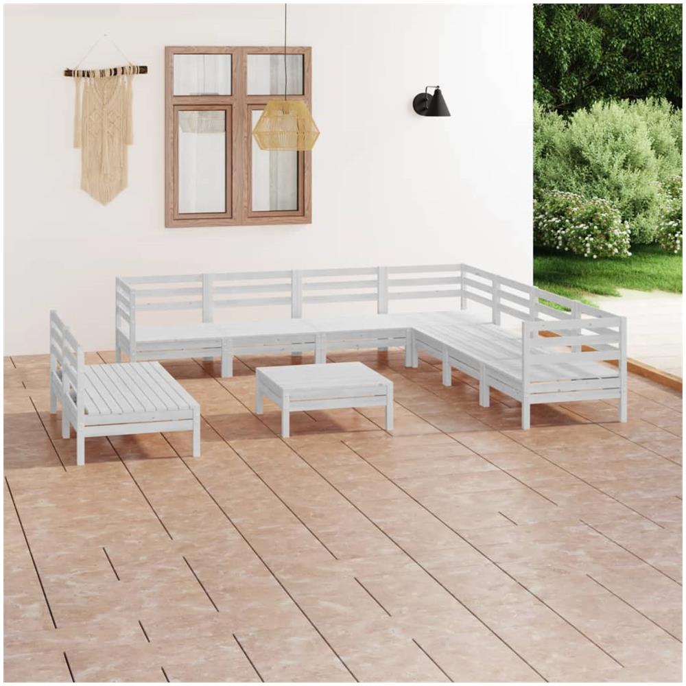 Set Divani Da Giardino 10 Pz In Legno Massello Di Pino Bianco - Foto 1
