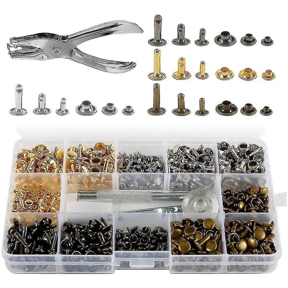 Runyu Set Di 360 Rivetti In Pelle, 4 Colori, Rivetti Cavi, 3 Misure, Borchie In Pelle, Senza Cuciture, Bottoni A Pressione In Metallo, Con Attrezzi Di Fissaggio, Rivet Per Portafoglio In Pelle - Foto 6