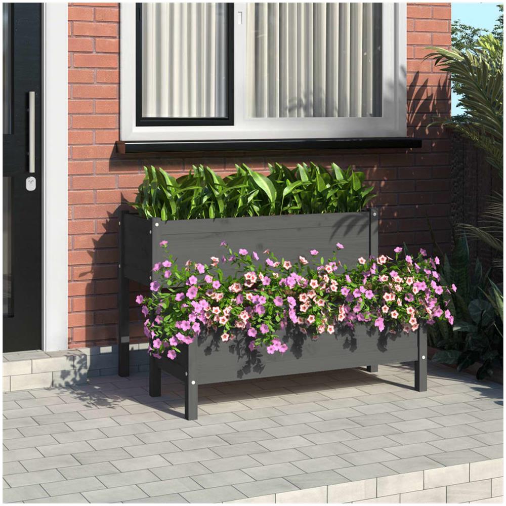 Fioriera Grigia 110x84x75 cm in Legno Massello di Pino - Foto 1