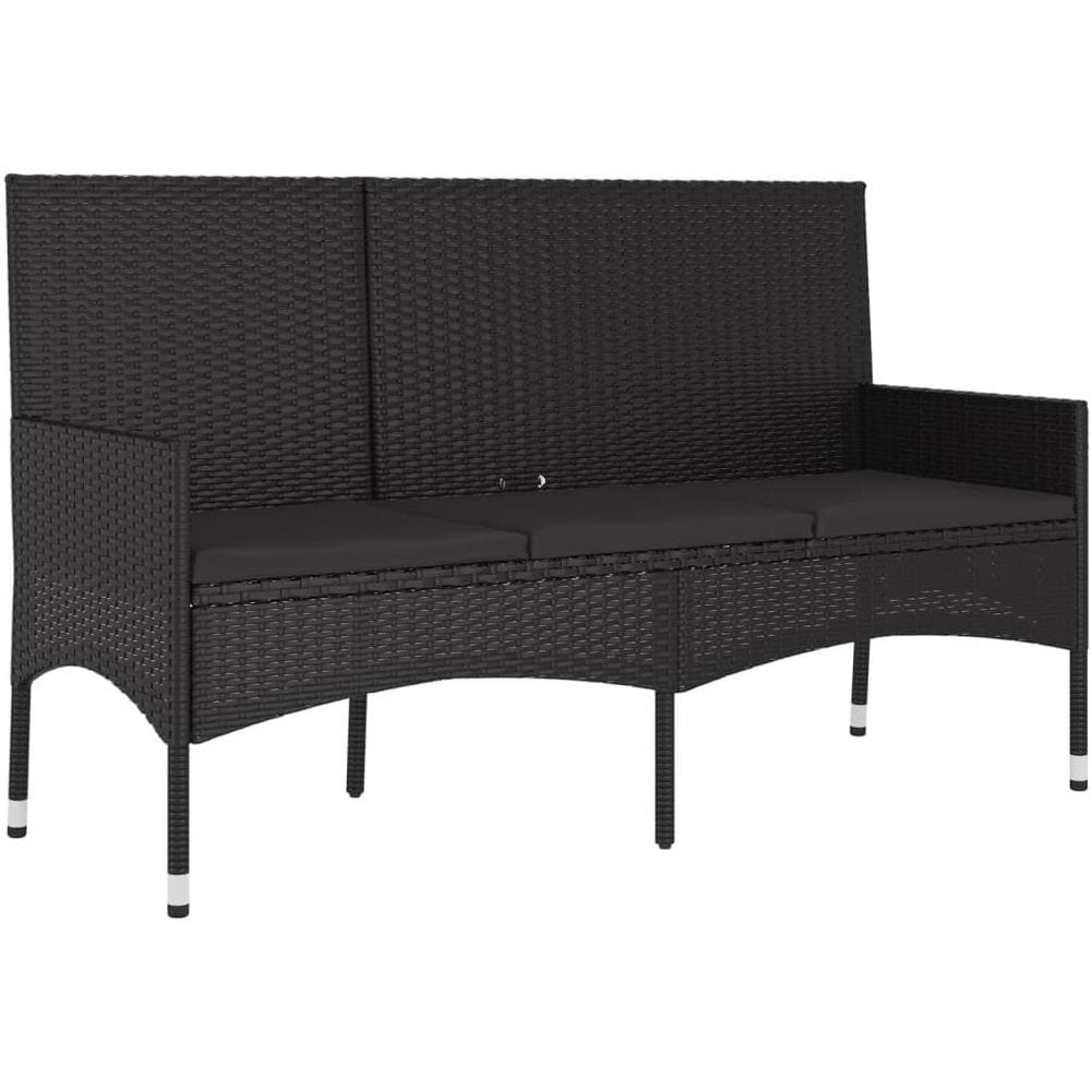 Panca Da Giardino A 3 Posti Con Cuscini In Polyrattan Nero - Foto 2