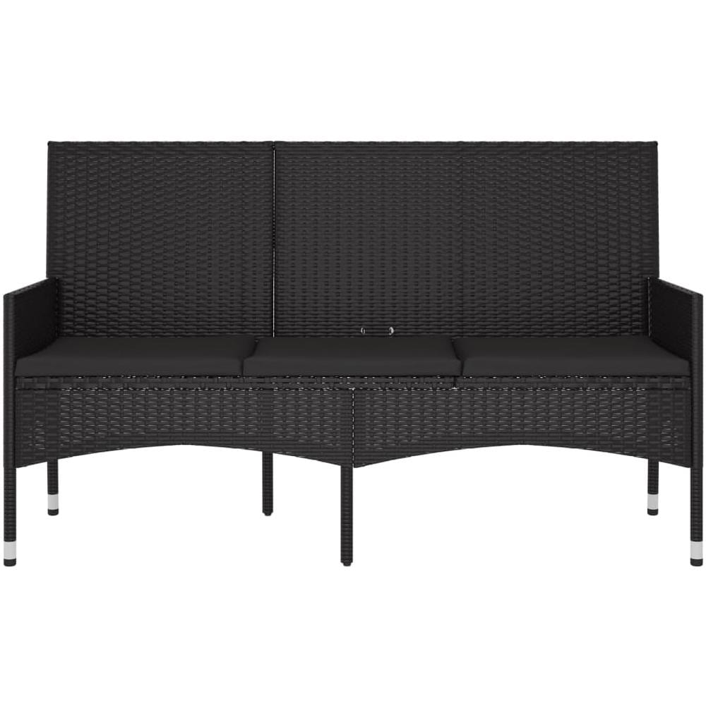 Panca Da Giardino A 3 Posti Con Cuscini In Polyrattan Nero - Foto 3