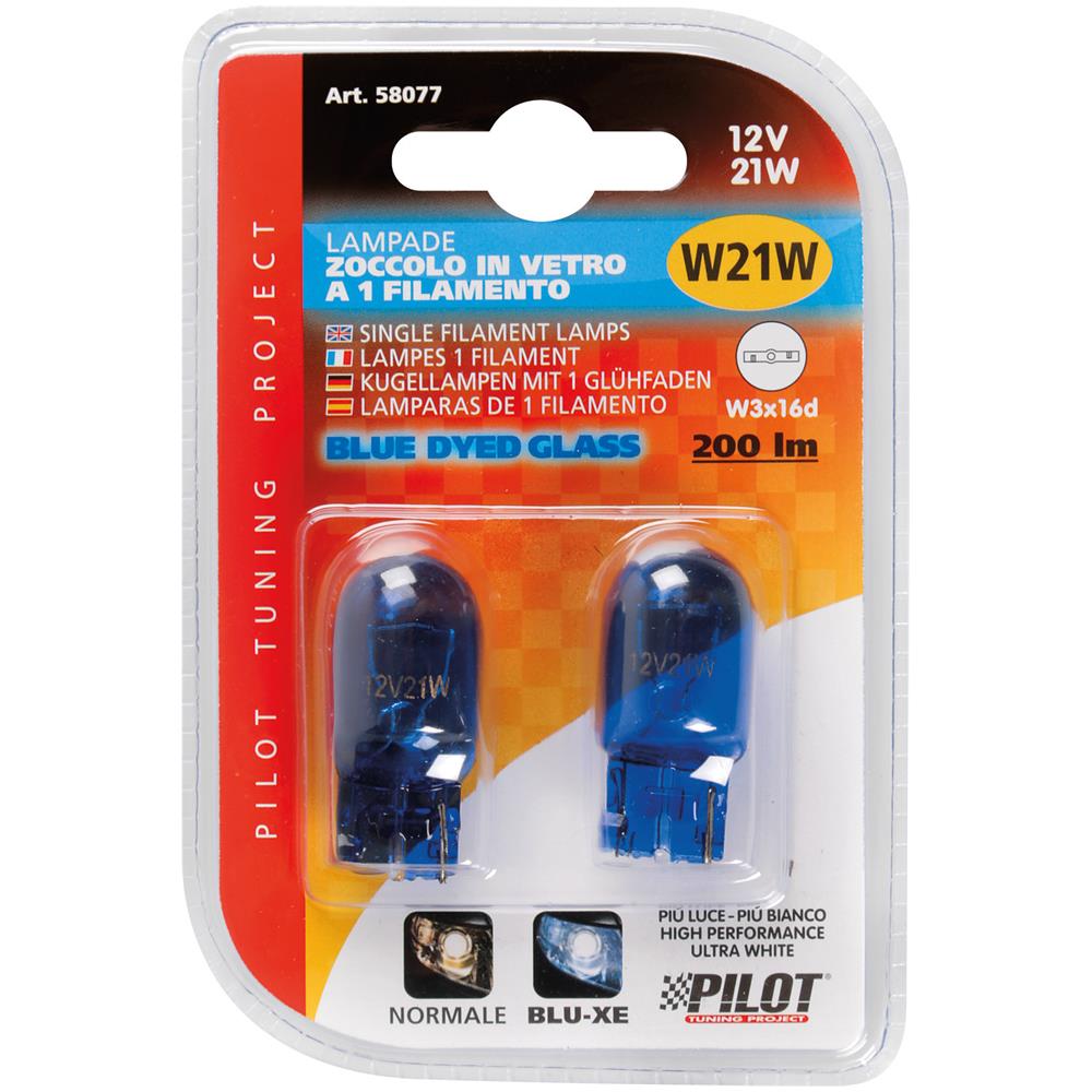 12v Blue Dyed Glass, da Zoccolo Vetro - (w21w) - 21w - W3x16d - 2 Pz - D /blister - Foto 2