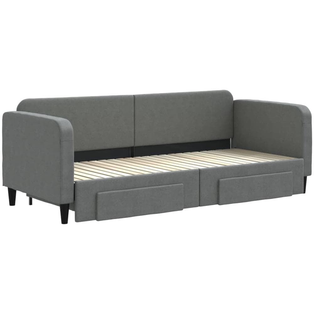 Divano Letto Estraibile Cassetti Grigio Scuro 80x200cm Tessuto - Foto 2