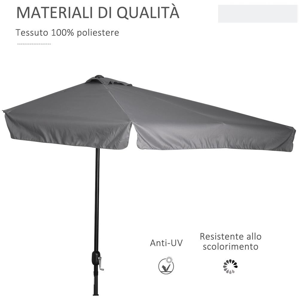 Ombrellone Semicircolare da Parete 2.5x2.3m, con Apertura a Manovella, in Metallo e Poliestere, Grigio - Foto 6