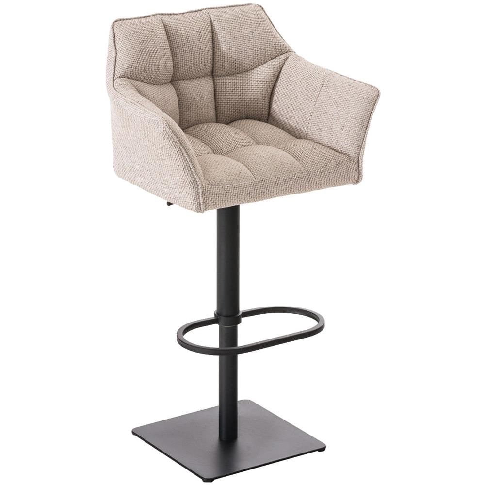 Sgabello Alto Bar Damaso I Sgabello Design Cucina Trapuntato in Tessuto con Braccioli E Schienale Imbottiti l Sedia Sgabello Bar Pub con Poggiapiedi Avorio Nero - Foto 1