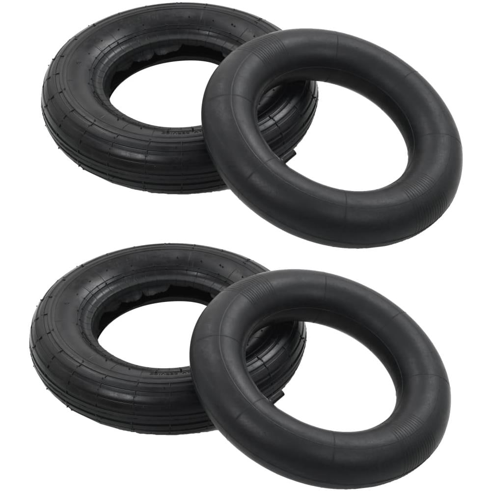 Set Ruote E Camere D'aria Per Carriola 4 Pz 3.50-8 4pr Gomma - Foto 1