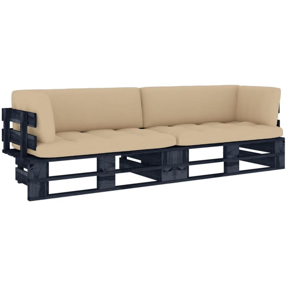 Divano 2 Posti su Pallet con Cuscini in Pino Impregnato Nero - Foto 1