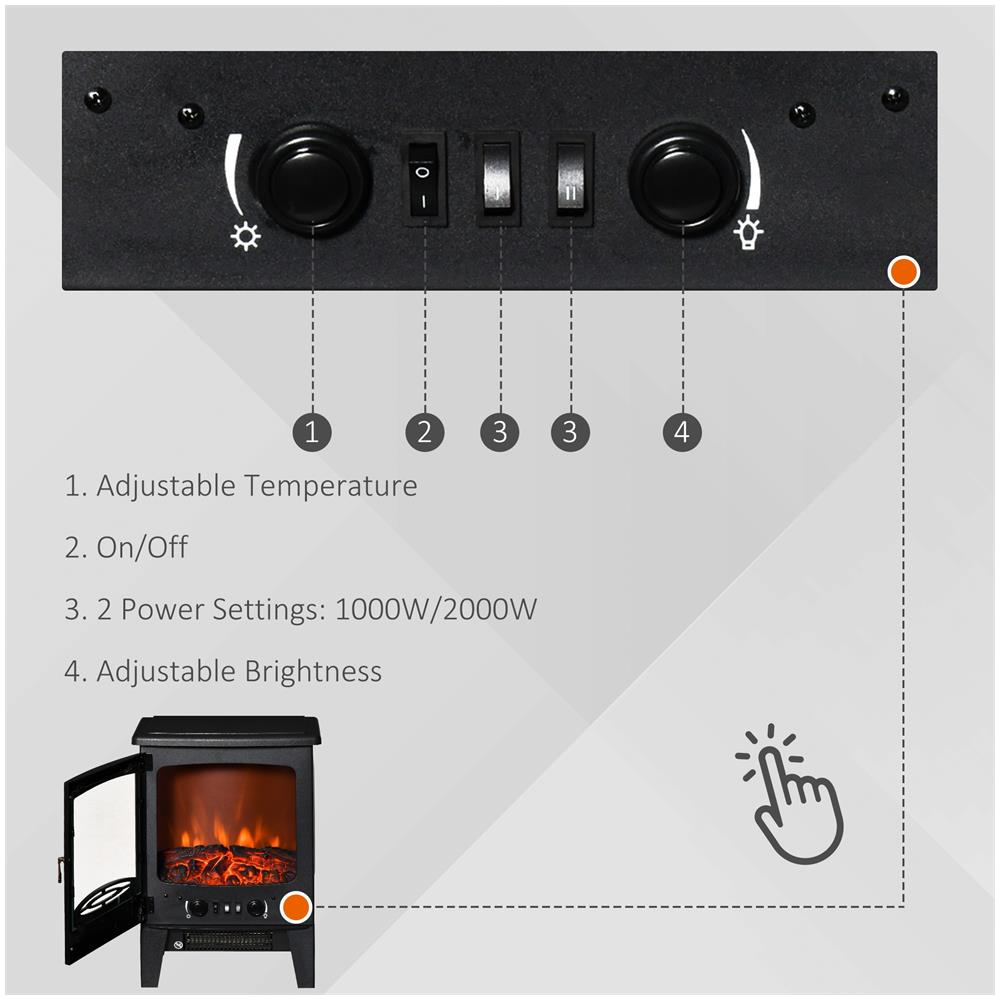 Camino Elettrico Effetto Fiamma E 3 Lati Aperti Temperatura Regolabile Copertura 20-25mq - Nero - Foto 8