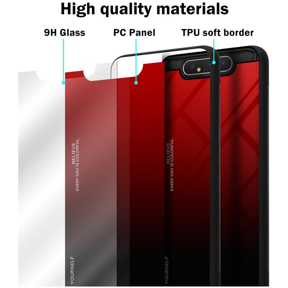 Custodia Compatibile Con Samsung Galaxy A80 / A90 4g In Rosso - Nero - Coperchio Protettivo Bicolore In Vetro Temperato E Silicone Tpu - Foto 7