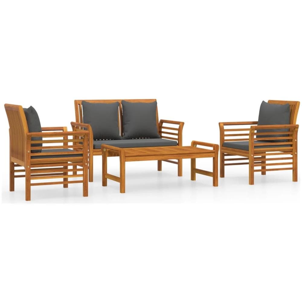 Set Divani Da Giardino 4pz Con Cuscini In Legno Massello Acacia - Foto 2