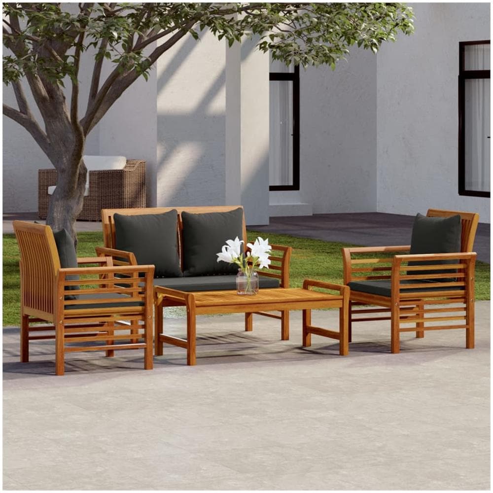 Set Divani Da Giardino 4pz Con Cuscini In Legno Massello Acacia - Foto 1