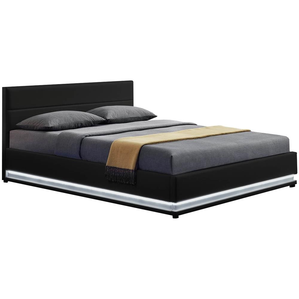 Newyork Struttura Letto In Similpelle Nera Con Contenitore E Led 160x200 Cm - Foto 1