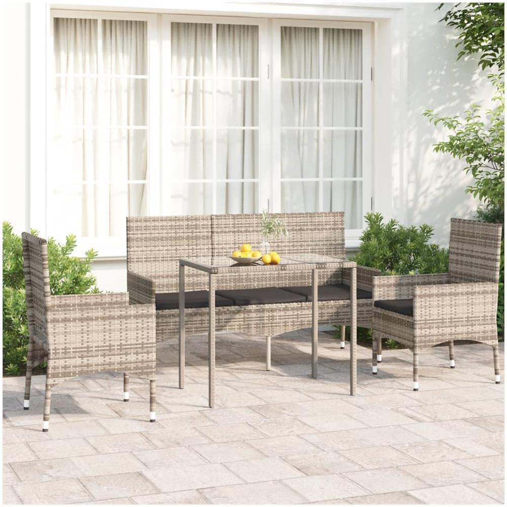Set Divani Da Giardino 4 Pz Con Cuscini In Polyrattan Grigio - Foto 1