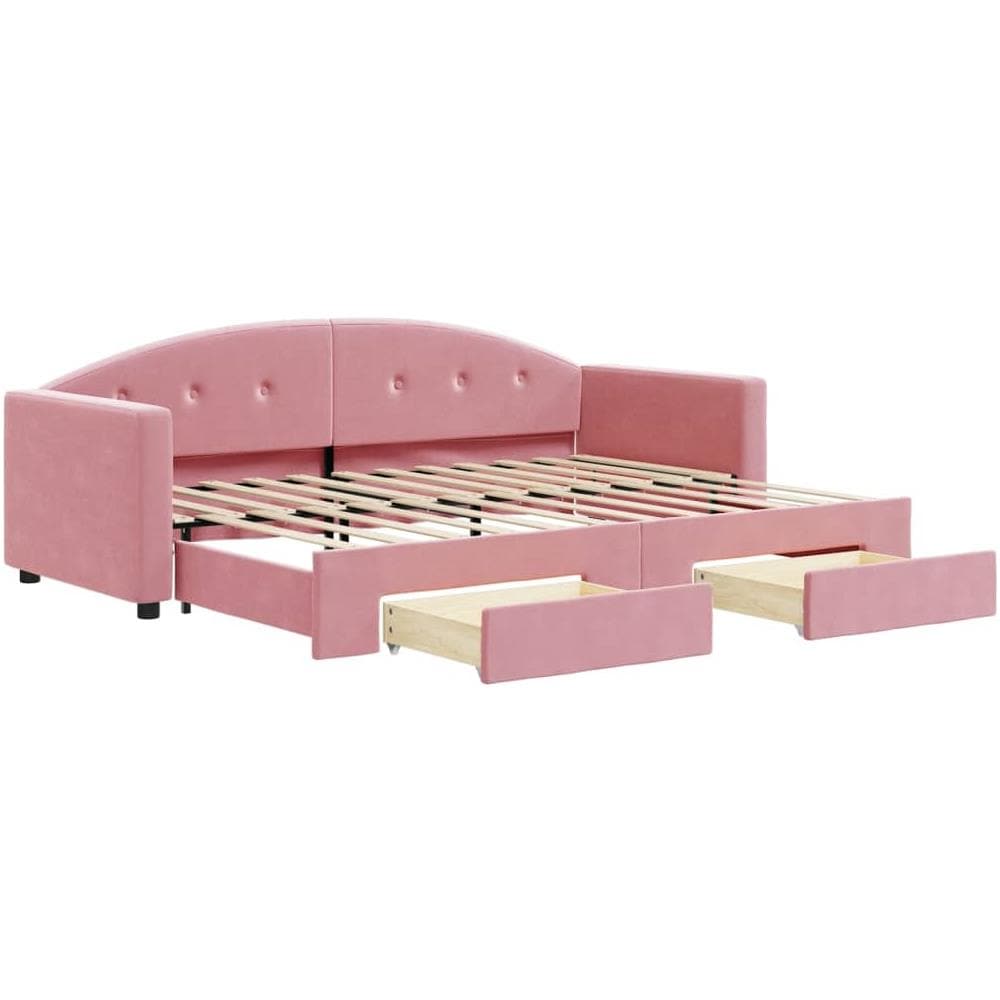 Divano Letto Estraibile Con Cassetti Rosa 80x200 Cm Velluto - Foto 1
