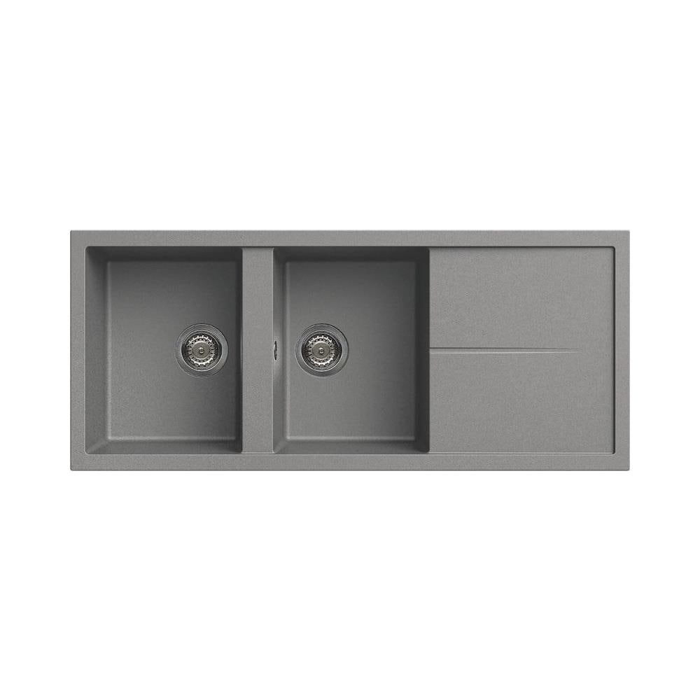 Lavello Unico 500 Granitek 116x51 cm 2 vasche con gocciolatoio Colore Grigio Cemento 48 - Foto 1