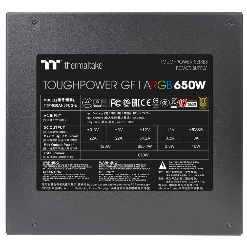 Alimentatore PC Toughpower GF1 ARGB 80 PLUS Gold ATX 650 W Colore Nero - Foto 10