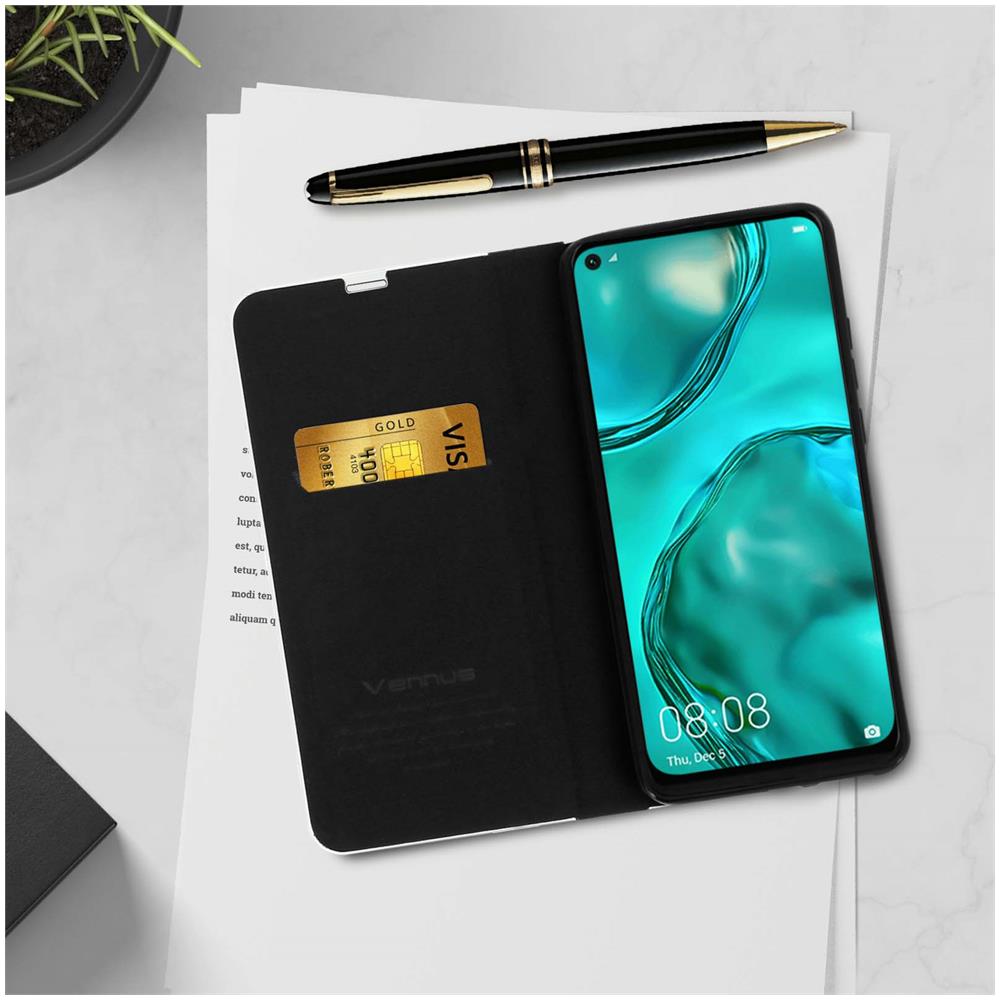 Custodia Huawei P40 Lite Effetto Carbonio Portacarte Funzione Supporto Nero - Foto 2