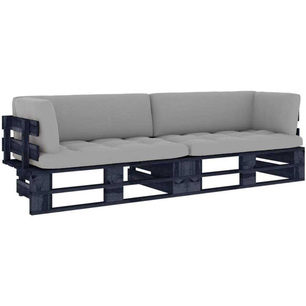 Divano 2 Posti su Pallet con Cuscini in Pino Impregnato Nero - Foto 1