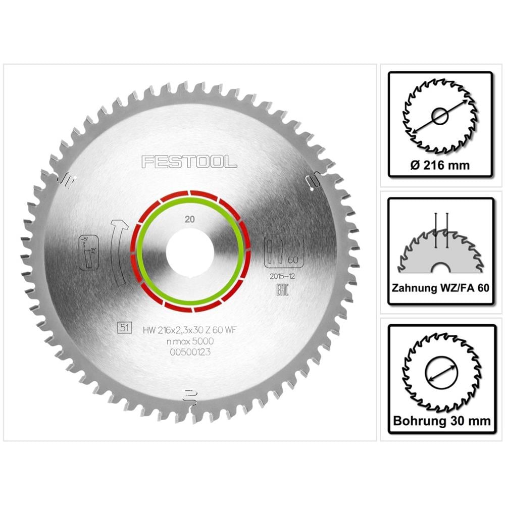 Spezial Lama Per Sega Circolare Hw 216 X 30 X 2,3 Mm Wz / fa60 216 Mm - 60 Denti (500123)  - Foto 1