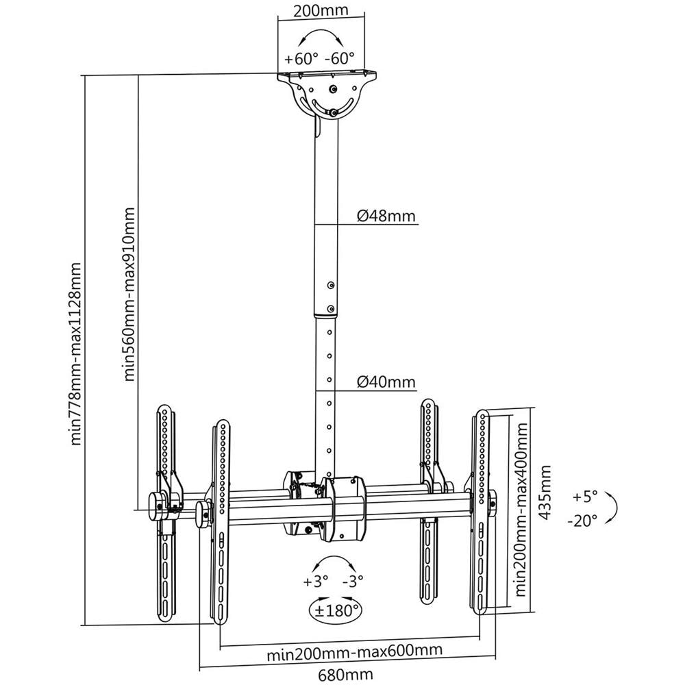 Doppia Tv Da Soffitto Telescopica Da Ufficio Deltaco, 560 Mm-910 Mm, 45 Kg, 37 ""-70"" - Foto 2