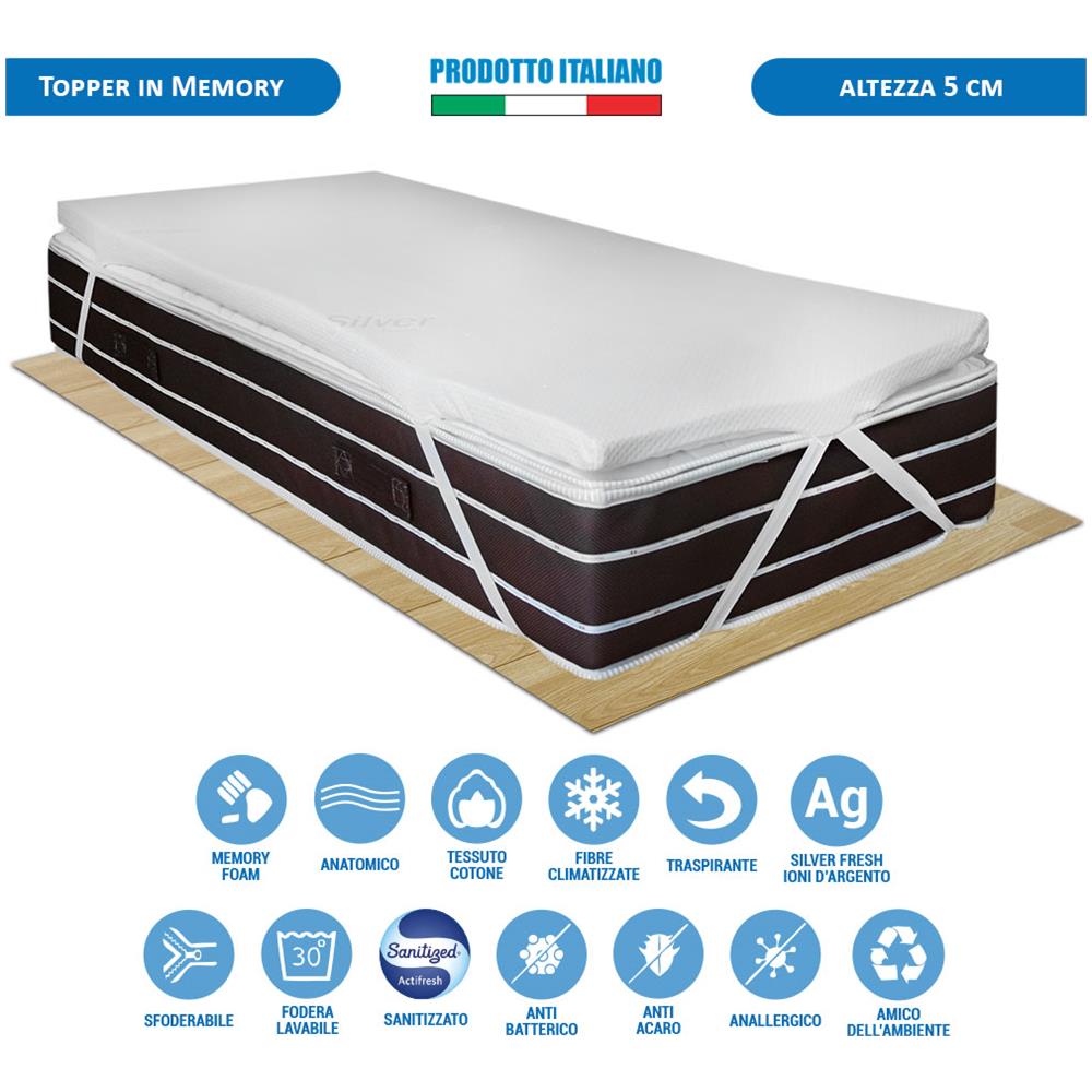 Topper Memory Foam 5 Cm, Correttore Materasso Singolo 80x190, Memory Fresh Massaggiante - Foto 1