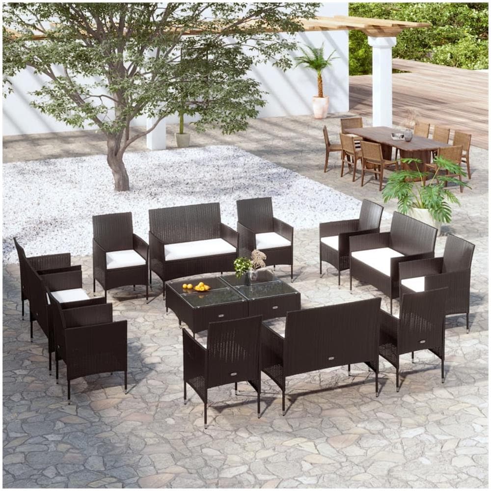 Set Divani Da Giardino 16 Pz Con Cuscini In Polyrattan Nero - Foto 1